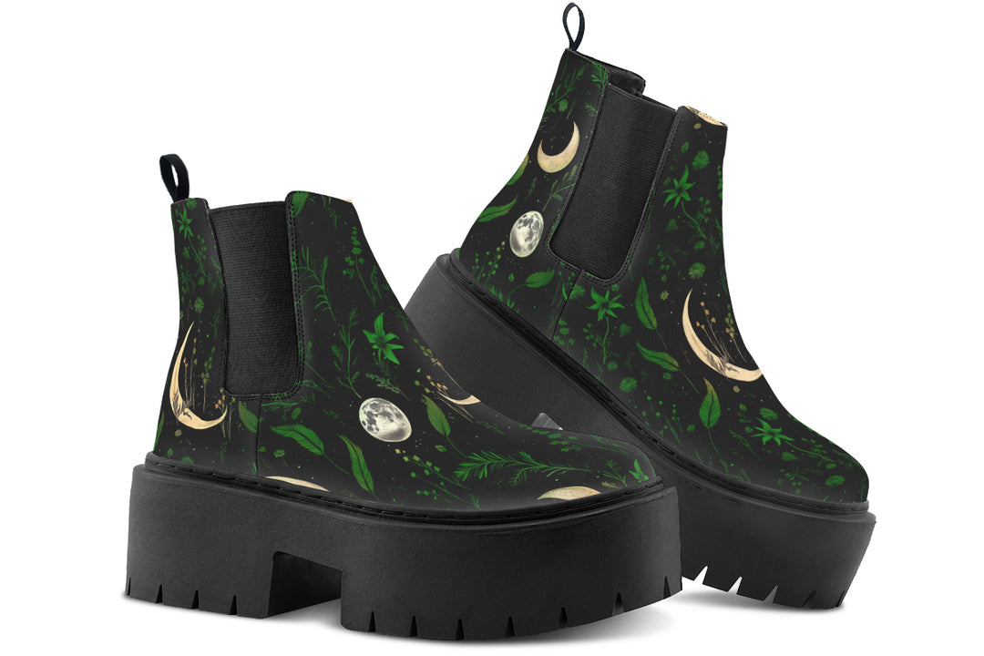 Emerald Moonlit Botanica Platform Chelsea Boots