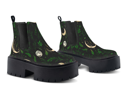 Emerald Moonlit Botanica Platform Chelsea Boots