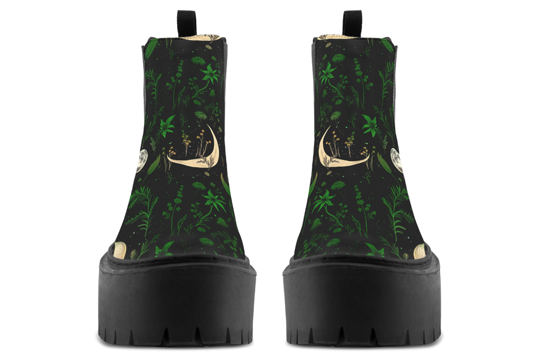 Emerald Moonlit Botanica Platform Chelsea Boots