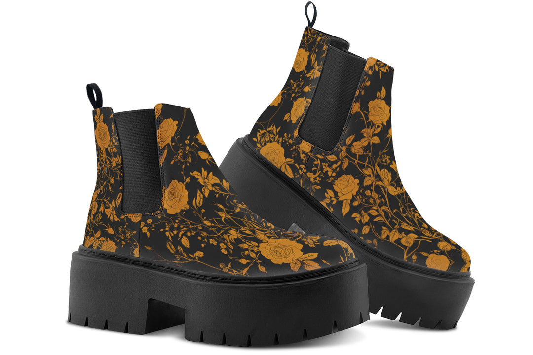 Golden Rose Romance Platform Chelsea Boots