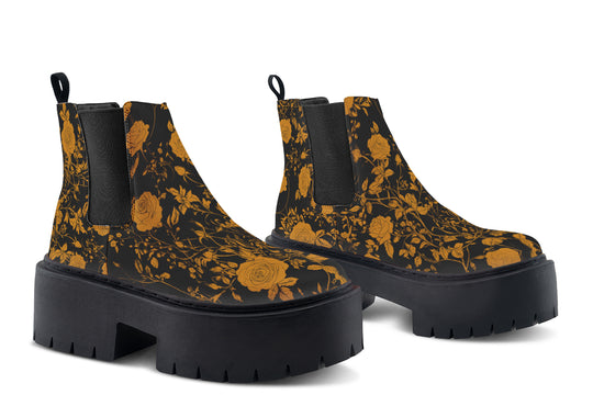 Golden Rose Romance Platform Chelsea Boots