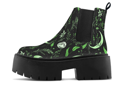 Green Moonlit Botanica Platform Chelsea Boots