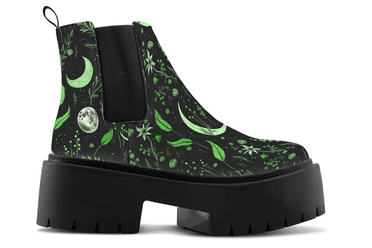 Green Moonlit Botanica Platform Chelsea Boots