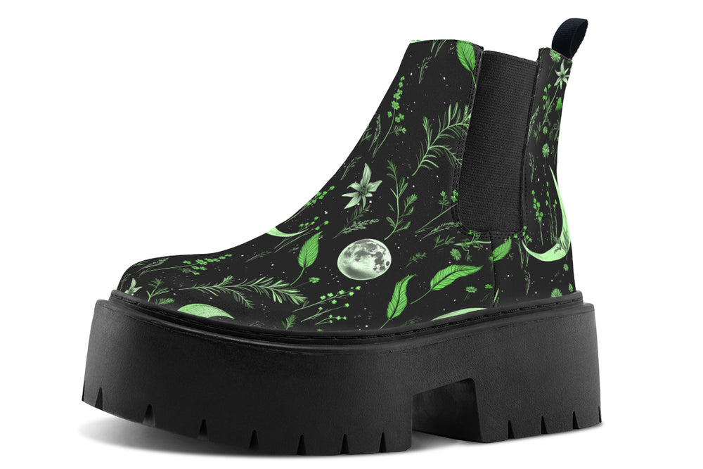 Green Moonlit Botanica Platform Chelsea Boots