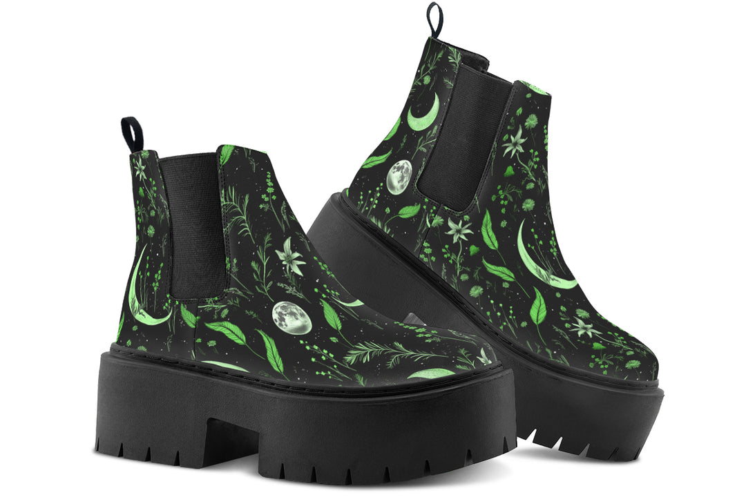 Green Moonlit Botanica Platform Chelsea Boots