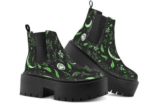 Green Moonlit Botanica Platform Chelsea Boots
