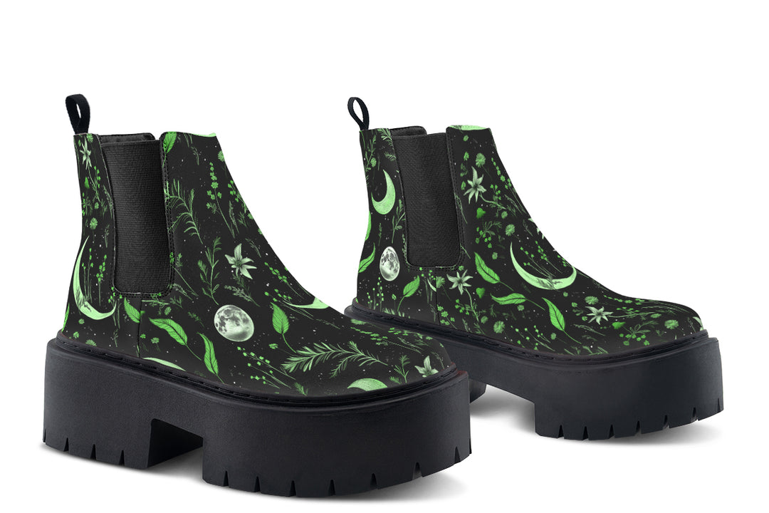 Green Moonlit Botanica Platform Chelsea Boots