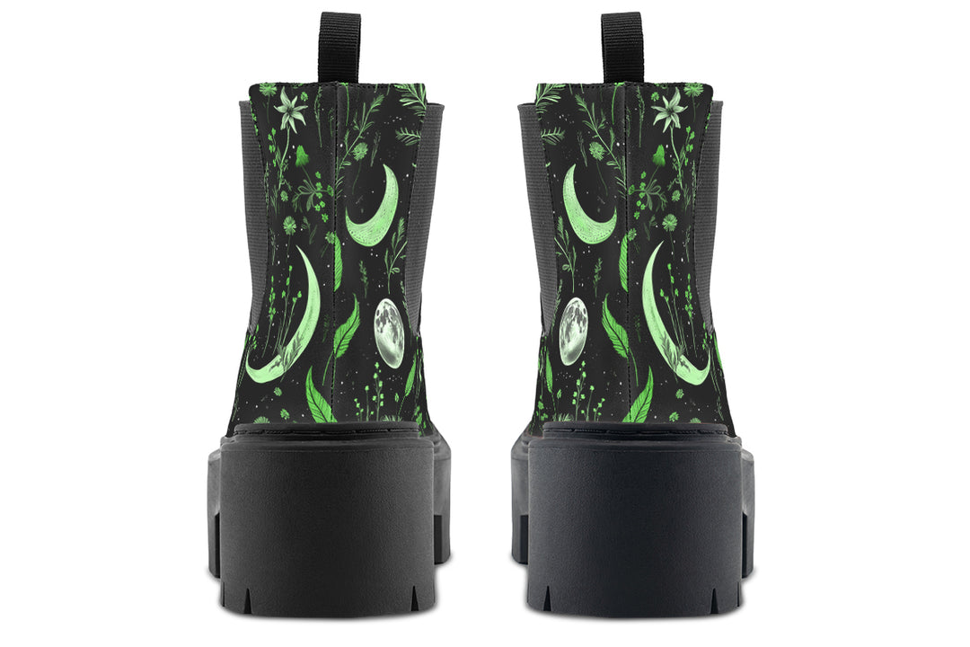 Green Moonlit Botanica Platform Chelsea Boots