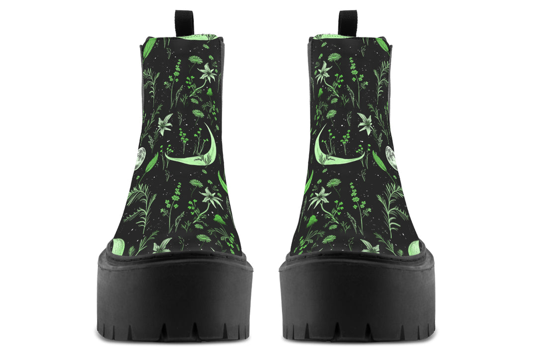 Green Moonlit Botanica Platform Chelsea Boots