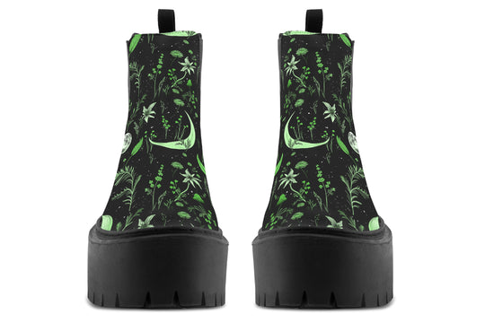 Green Moonlit Botanica Platform Chelsea Boots