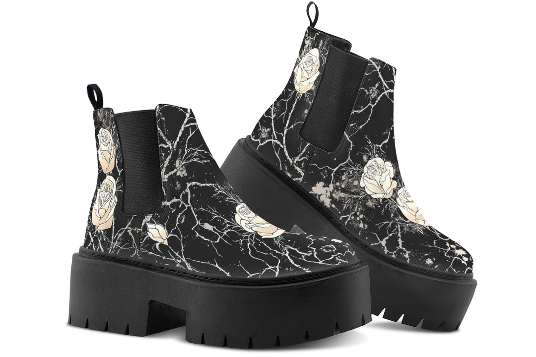 Ivory Kintsugi Rose Platform Chelsea Boots