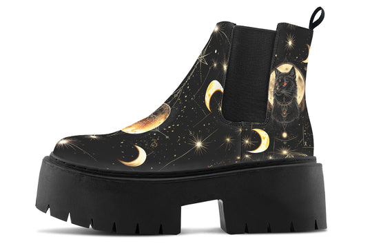 Midnight Cat Platform Chelsea Boots