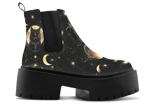 Midnight Cat Platform Chelsea Boots