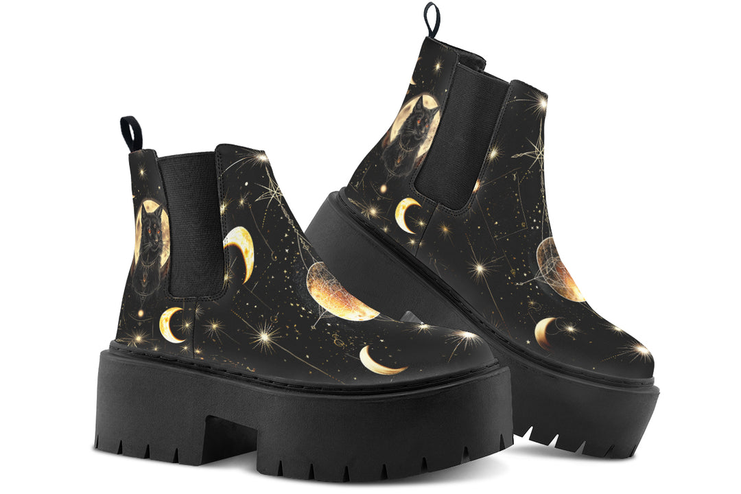 Midnight Cat Platform Chelsea Boots