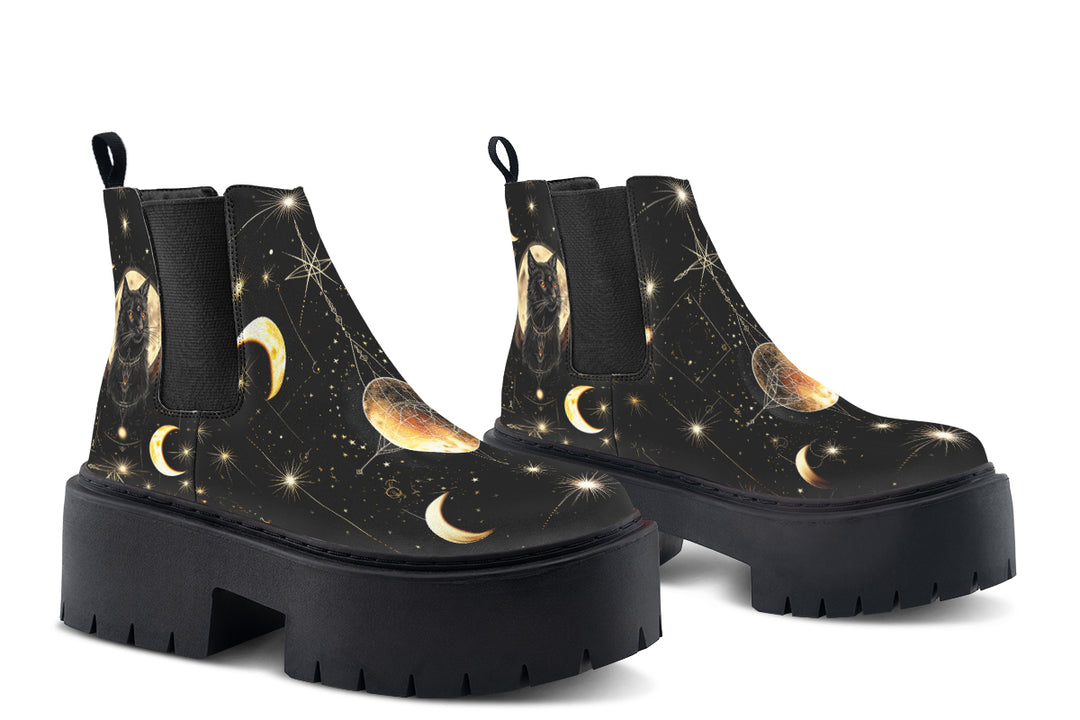 Midnight Cat Platform Chelsea Boots