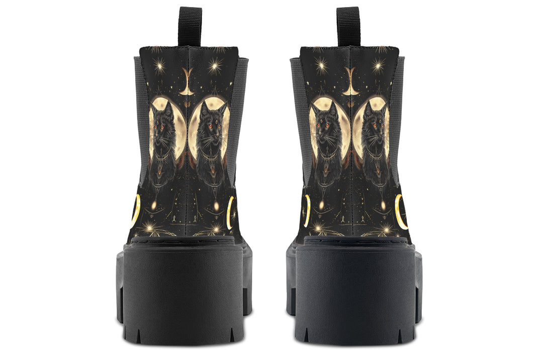 Midnight Cat Platform Chelsea Boots