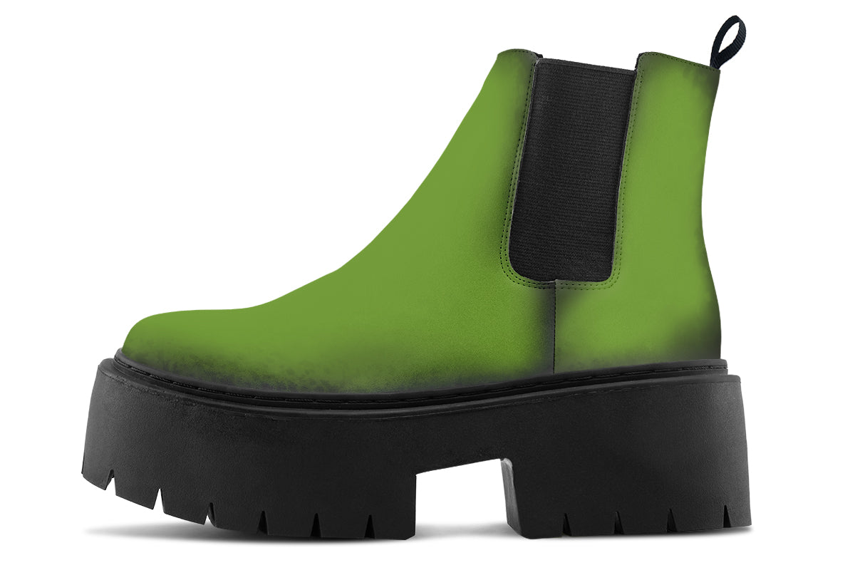 Mystic Moss Platform Chelsea Boots – Rogue + Wolf Vegan PU Witchy Boots