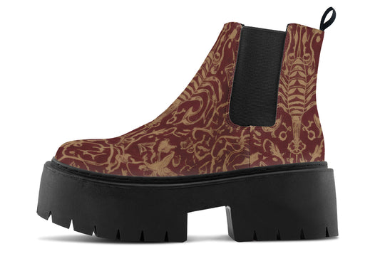 Oxblood Scorpion Sigil Platform Chelsea Boots