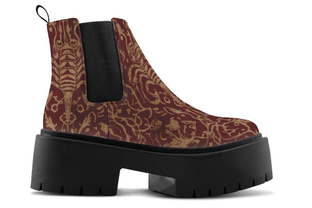 Oxblood Scorpion Sigil Platform Chelsea Boots