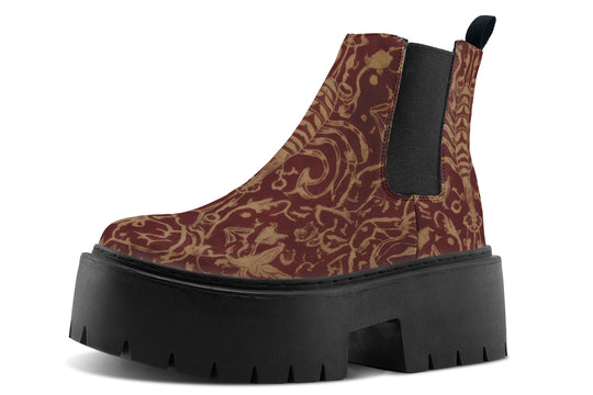 Oxblood Scorpion Sigil Platform Chelsea Boots