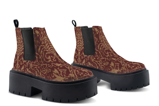 Oxblood Scorpion Sigil Platform Chelsea Boots