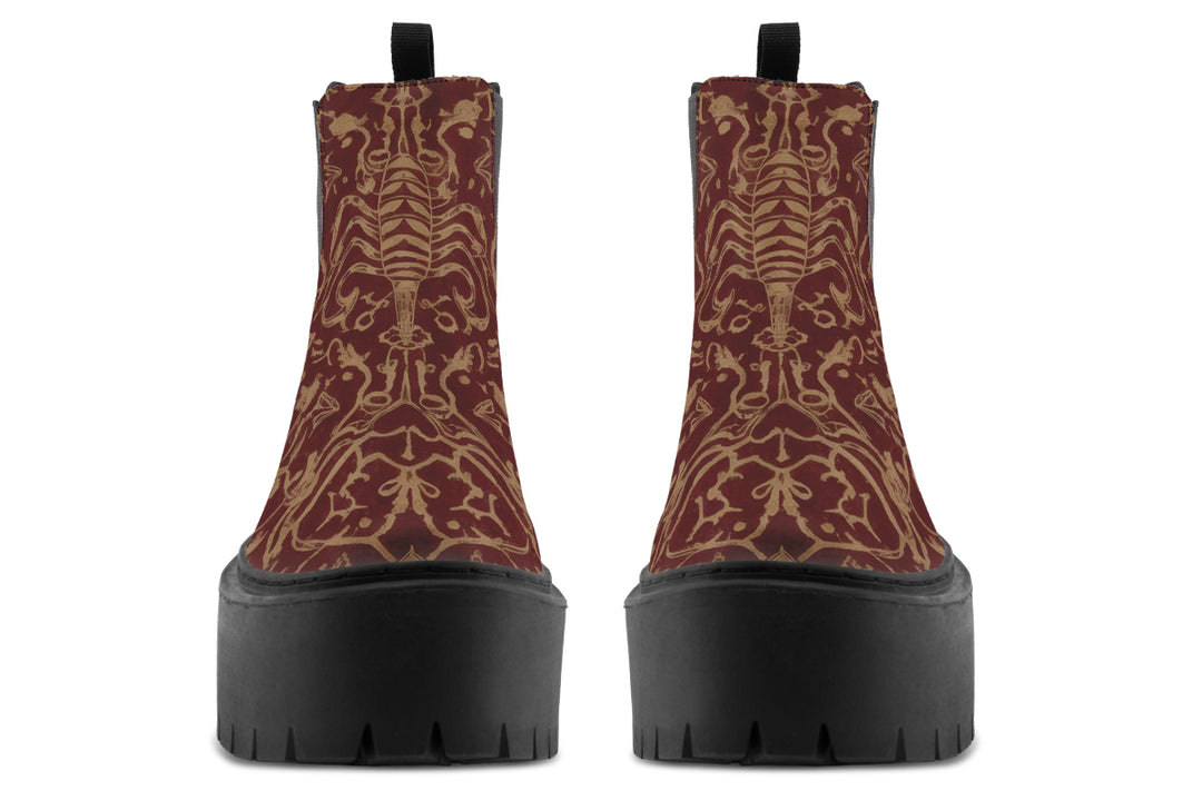 Oxblood Scorpion Sigil Platform Chelsea Boots