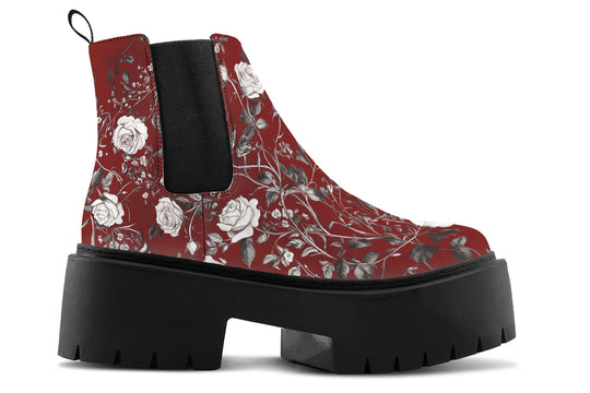 Red Rose Romance Platform Chelsea Boots
