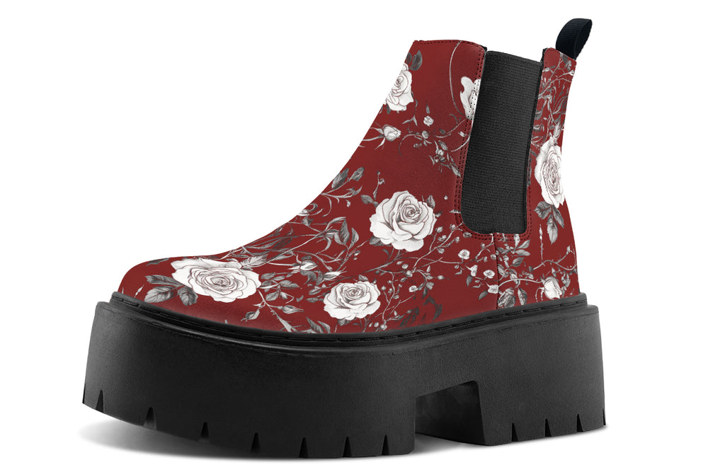 Red Rose Romance Platform Chelsea Boots