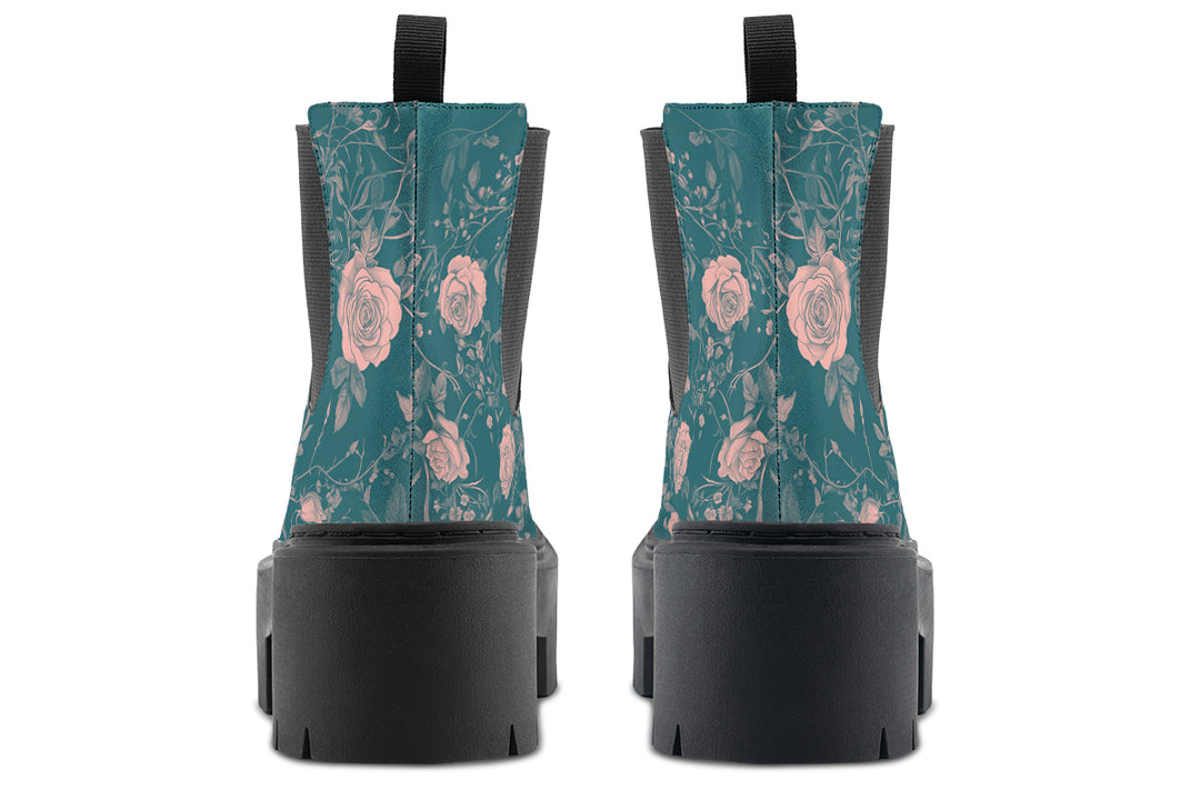 Teal Rose Romance Platform Chelsea Boots