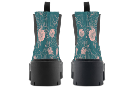 Teal Rose Romance Platform Chelsea Boots
