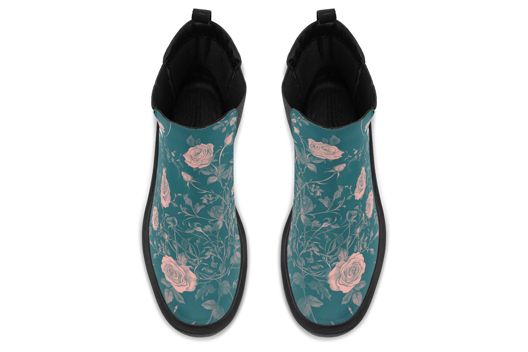 Teal Rose Romance Platform Chelsea Boots
