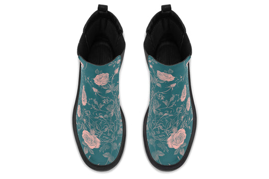 Teal Rose Romance Platform Chelsea Boots