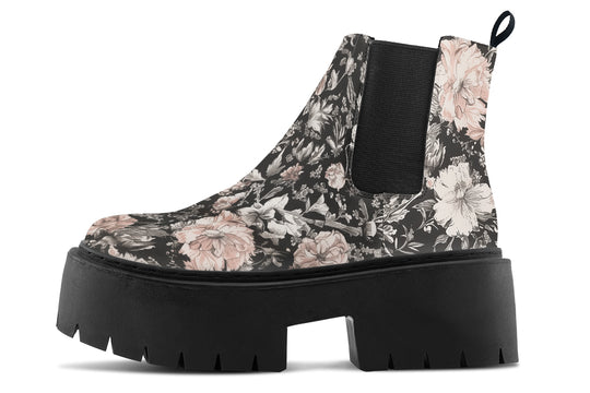 Vintage Peonies Platform Chelsea Boots
