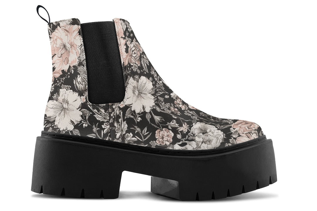 Vintage Peonies Platform Chelsea Boots