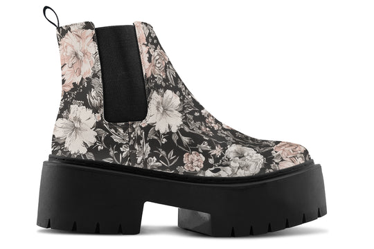 Vintage Peonies Platform Chelsea Boots