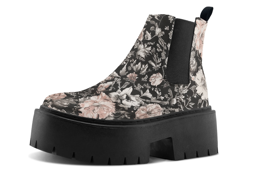 Vintage Peonies Platform Chelsea Boots