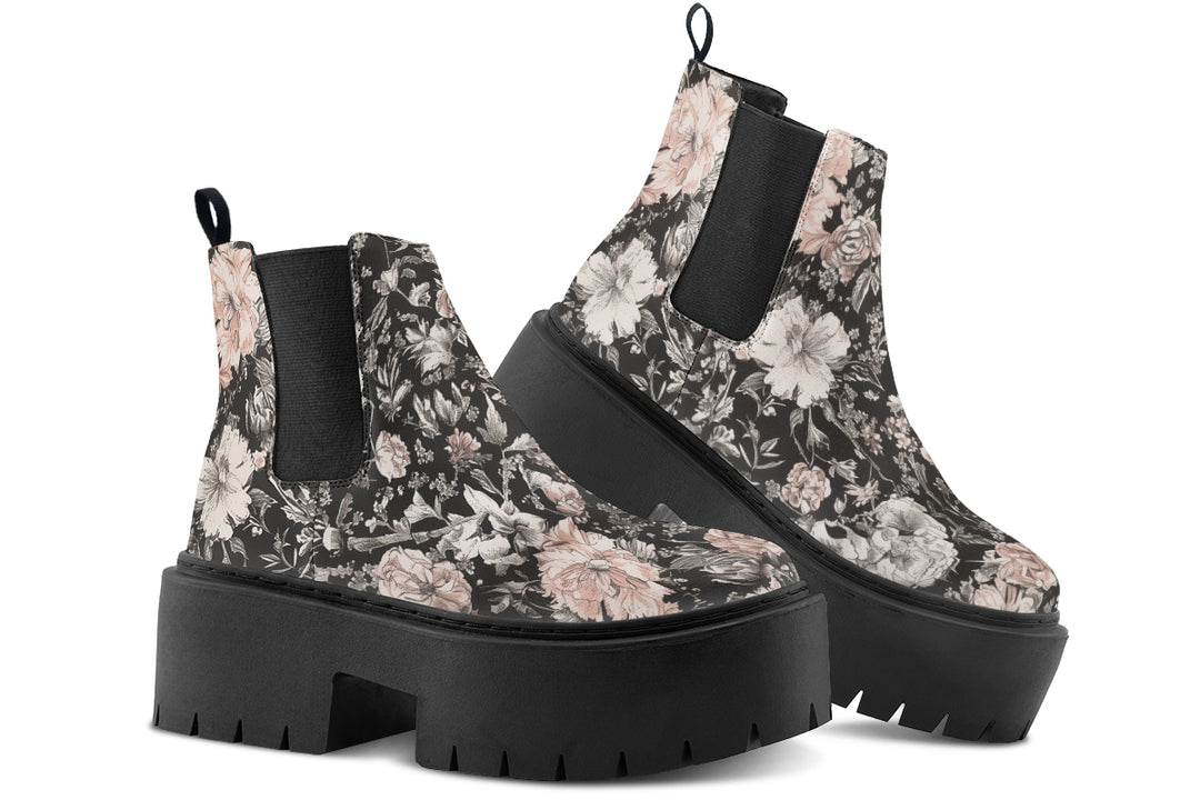 Vintage Peonies Platform Chelsea Boots