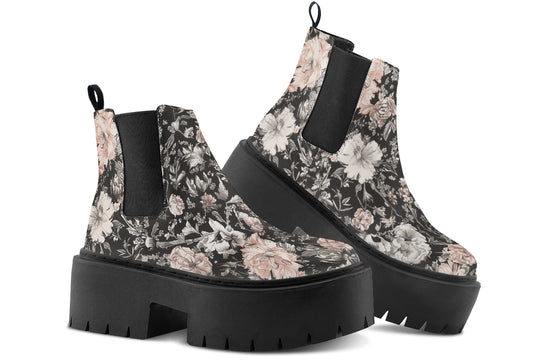 Vintage Peonies Platform Chelsea Boots