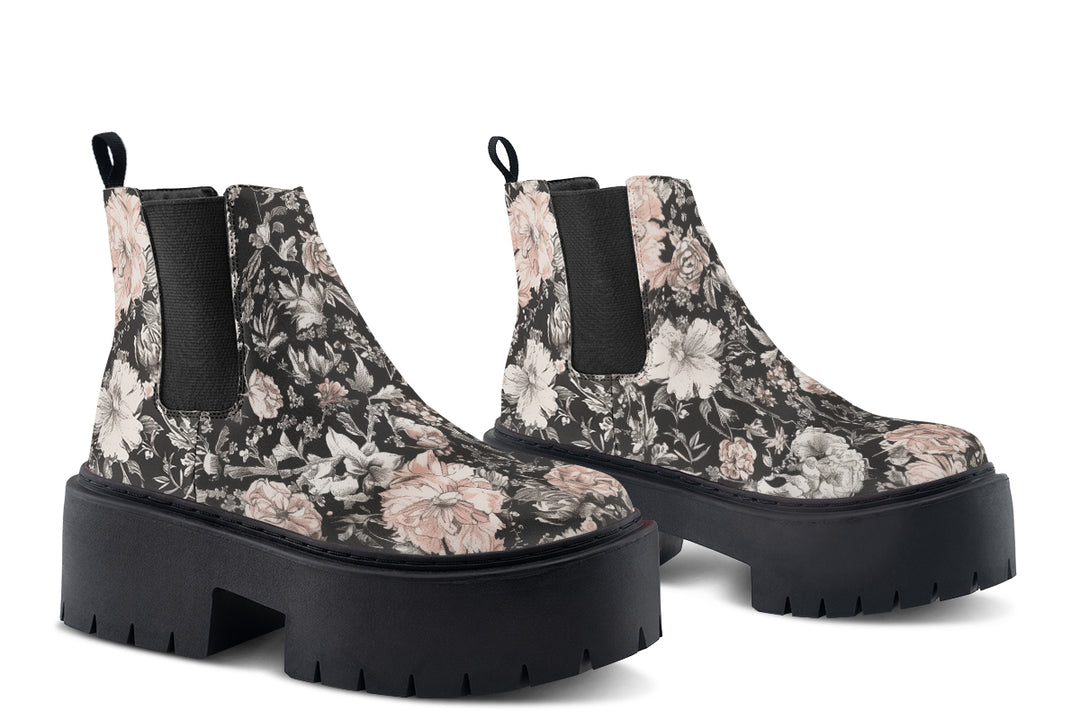 Vintage Peonies Platform Chelsea Boots