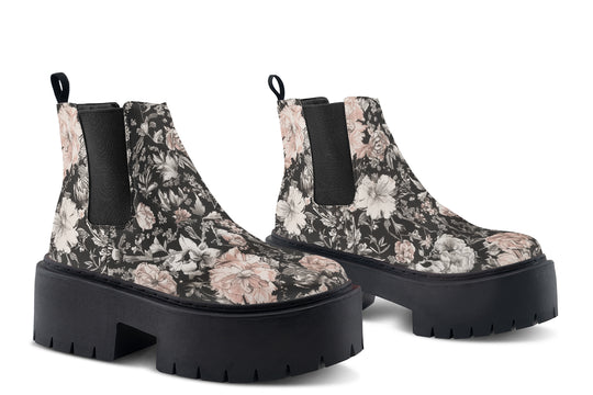 Vintage Peonies Platform Chelsea Boots