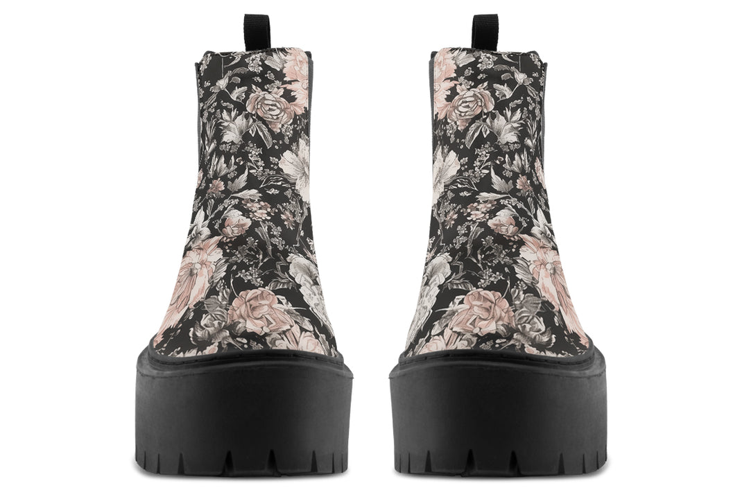 Vintage Peonies Platform Chelsea Boots