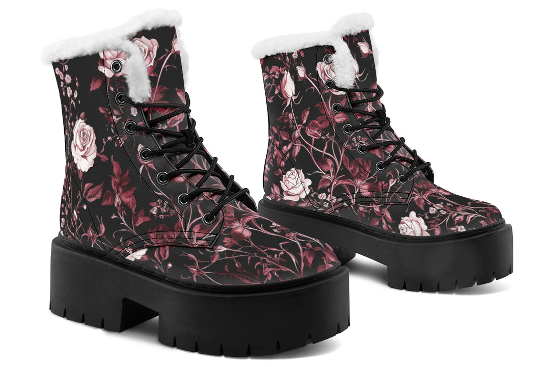 Crimson Rose Romance Platform Winter Boots