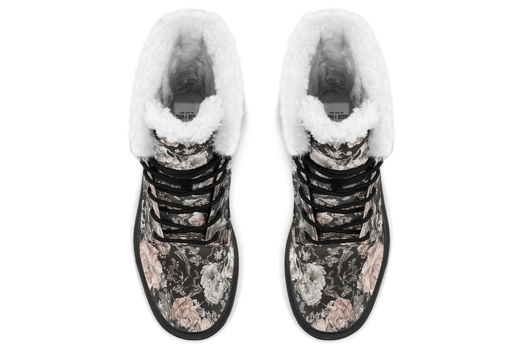 Vintage Peonies Platform Winter Boots
