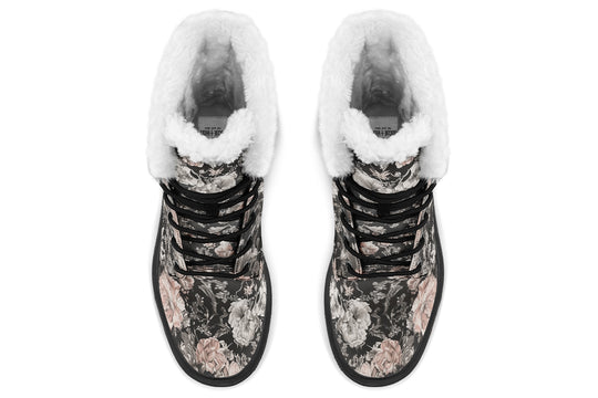 Vintage Peonies Platform Winter Boots
