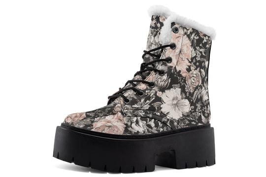 Vintage Peonies Platform Winter Boots