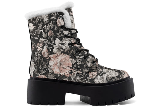 Vintage Peonies Platform Winter Boots