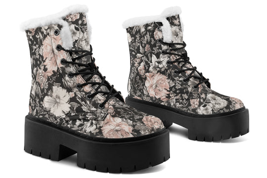 Vintage Peonies Platform Winter Boots