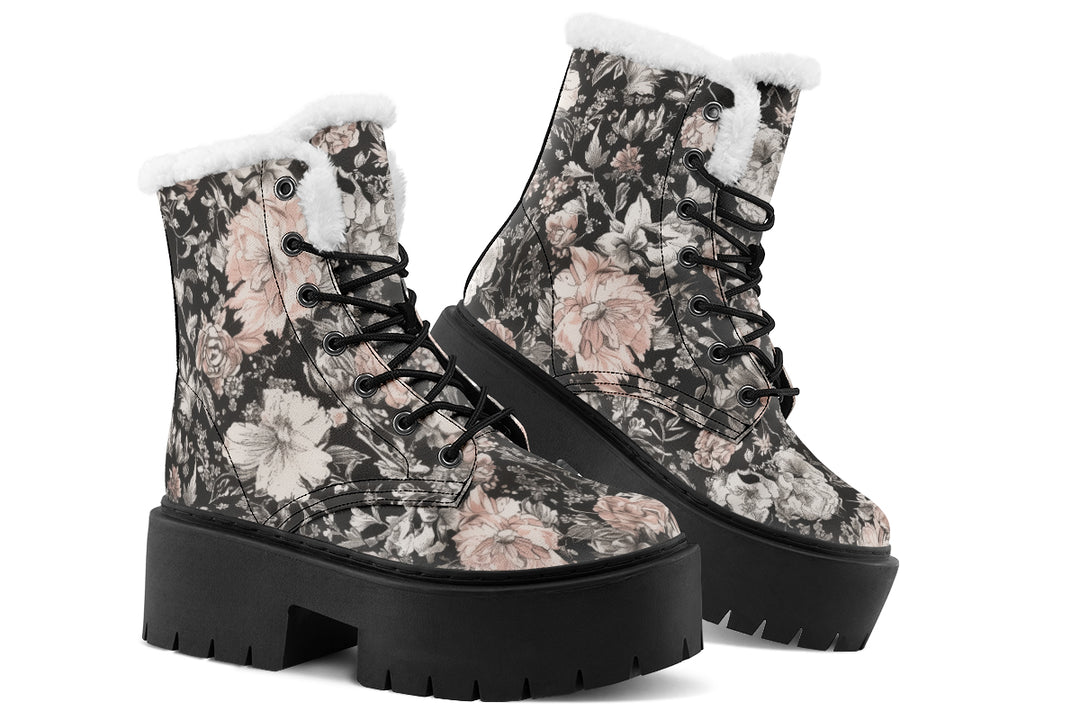 Vintage Peonies Platform Winter Boots
