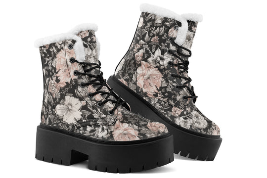 Vintage Peonies Platform Winter Boots