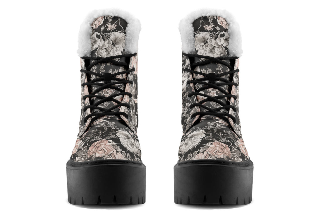 Vintage Peonies Platform Winter Boots